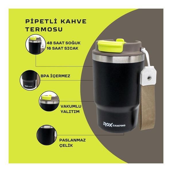 ROX CAMPING PİPETLİ KAHVE TERMOSU0.45 LT - SİYAH - Image 1