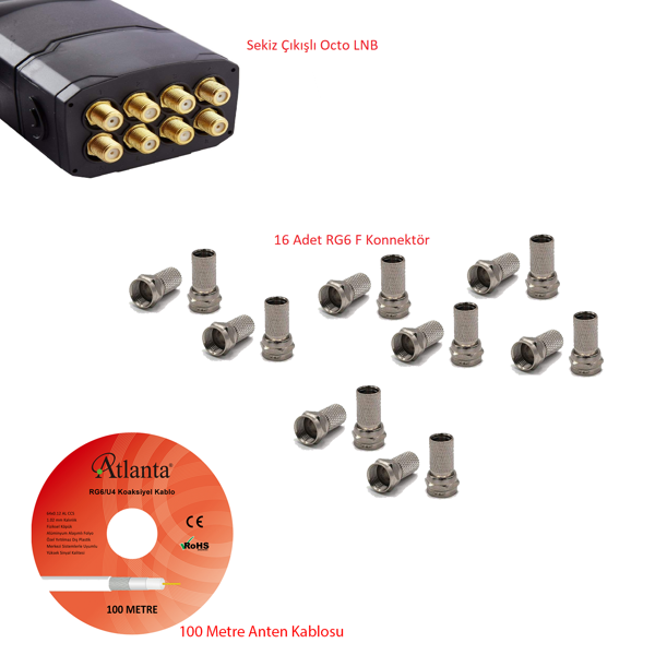 Sekizli LNB Hazır Set (LNB + Kablo + Konnektör) - Image 1