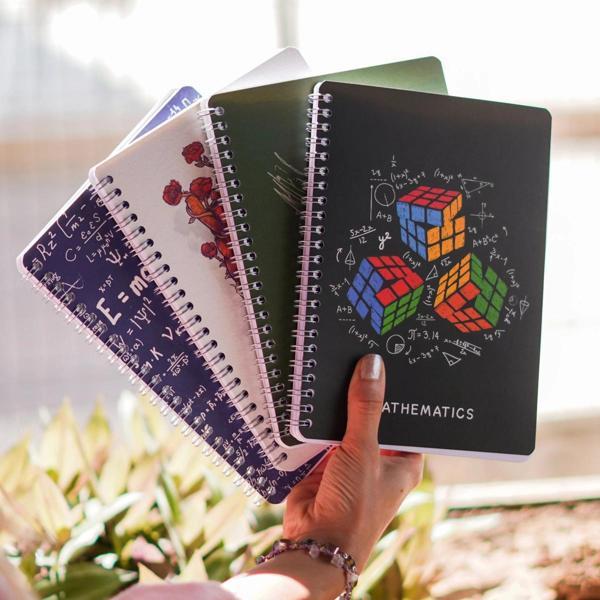 A5 Spiralli Karton Kapak 4'lü Set Kareli Ders Programlı Not Okul Defteri - Akademi Serisi - Image 1