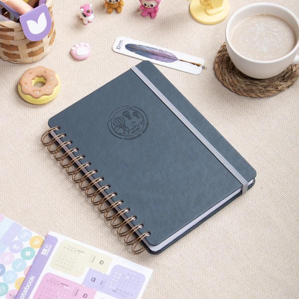 2025-2026 A5 Akademik Ajanda Spiralli Vegan Deri Kapak 16 Aylık - Antrasit - Image 1