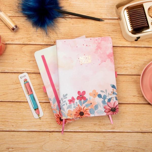 13,5x20 cm Çiçekli Sert Kapak Noktalı Tarihsiz Dikişli Not Okul Defteri - Image 1