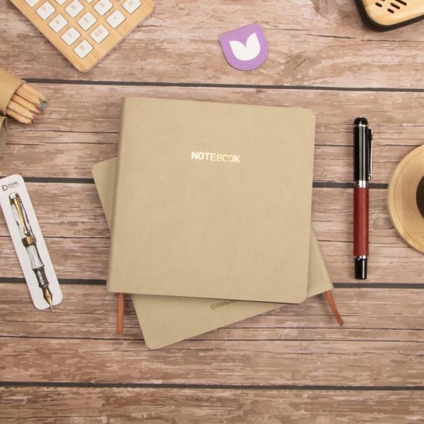 16,5x16,5 cm Krem Yumuşak Deri Kapak Noktalı Tarihsiz Dikişli Not Okul Defteri - Image 1