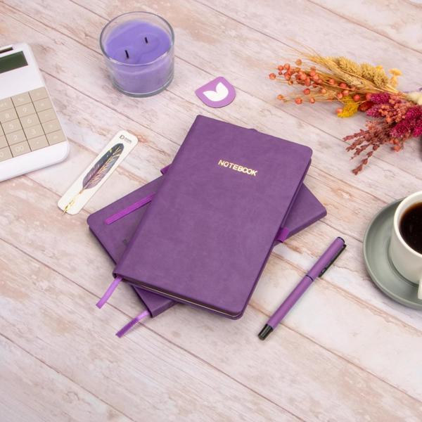 13x21 cm Mor Deri Sert Kapak Noktalı Tarihsiz Dikişli Not Okul Defteri - Image 1