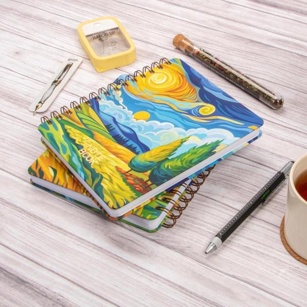 16,5x20 cm Van Gogh Sert Kapak Noktalı Tarihsiz Spiralli Not Okul Defteri - Image 1
