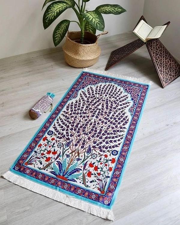 Çini Desenli İpek Dokulu Keseli Seccade Kırmızı - Image 1