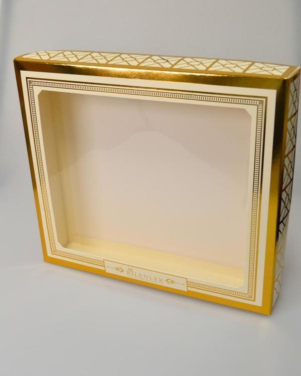 Asetat Pencere Kapaklı Hediye Kutusu – Büyük Boy 27x31x5 cm Sunum Kutusu - Image 1