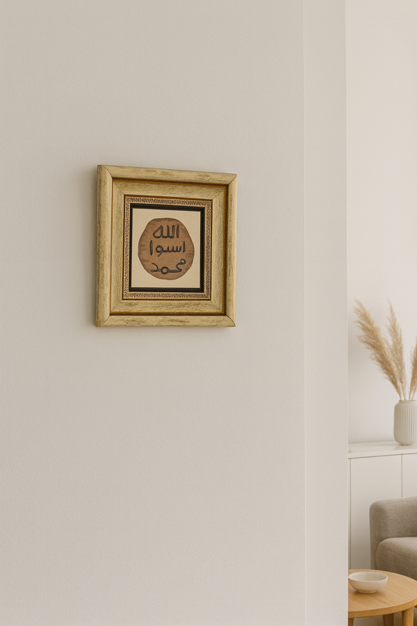 Doğal Taş Üzerine Peygamber Mührü Şık Tablo – 20x20 cm Dekoratif İslami Hediyelik - Image 1