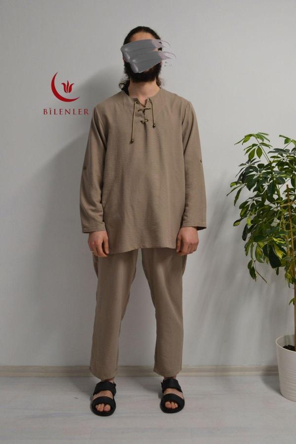 Hac ve Umre İçin Erkek Takım - Lastikli Pantolon & Dik Yaka Gömlek - Image 1