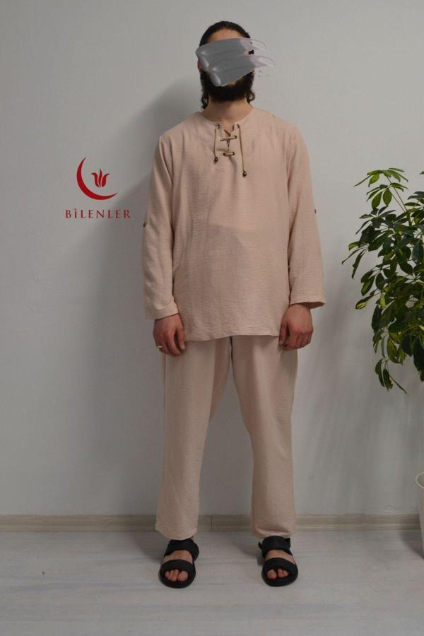 Hac ve Umre İçin Erkek Takım - Lastikli Pantolon & Dik Yaka Gömlek - Image 1