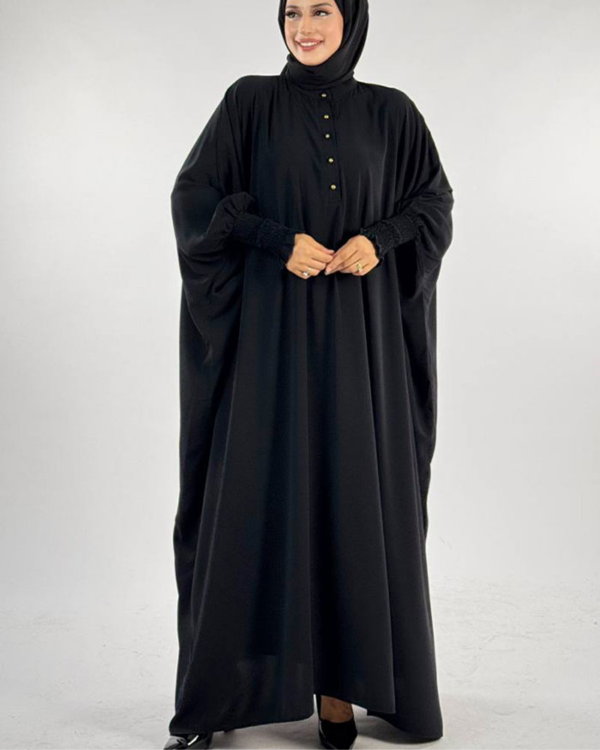 Düğme Detaylı Yarasa Kol Medine İpeği Cilbab - Image 1