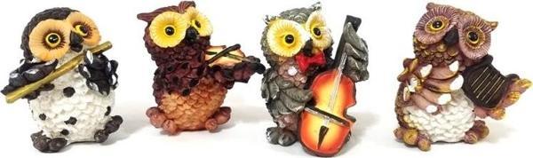 Müzisyen Baykuşlar Biblo 4'lü Set Dekoratif Hediyelik - Image 1