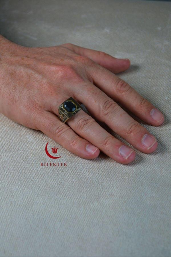 Erkek Siyah Taşlı Metal Yüzük/Uzun ömürlü Şık Tasarım (40'lı kutu) - Image 1