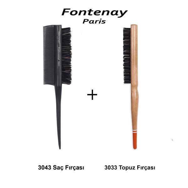 Fontenay Profesyonel 3043 Topuz Fırçası Krepe Şiş Tarak 3 In 1 ve 3033 Topuz Fırçası 2'Li Fırça Seti - Image 1
