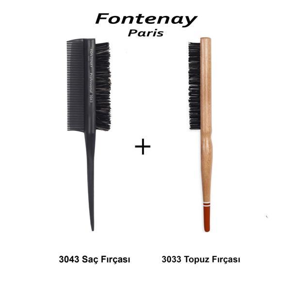 Fontenay Profesyonel 3043 Topuz Fırçası Krepe Şiş Tarak 3In1 ve 3033 Topuz Fırçası 2'li Fırça Seti 2 - Image 1