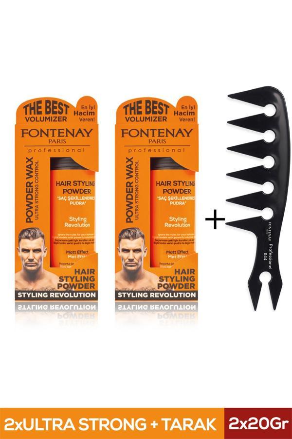 Fontenay Saç Şekillendirici Pudra Toz Wax Ultra Strong Tur. 20gr X2+ Geniş Aralıklı Wax Tarağı 3'lü Set - Image 1