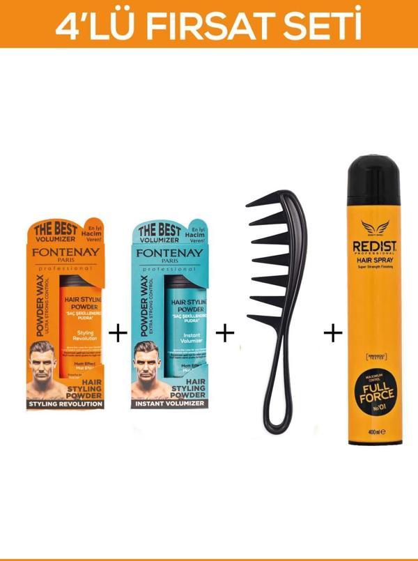 Fontenay Saç Şekillendirici Pudra Toz Wax Mat Effect Ve Ultra Strong 20gr + Şekil Tarak'ı  + Saç Spreyi 2 400ML 4'lü Set - Image 1