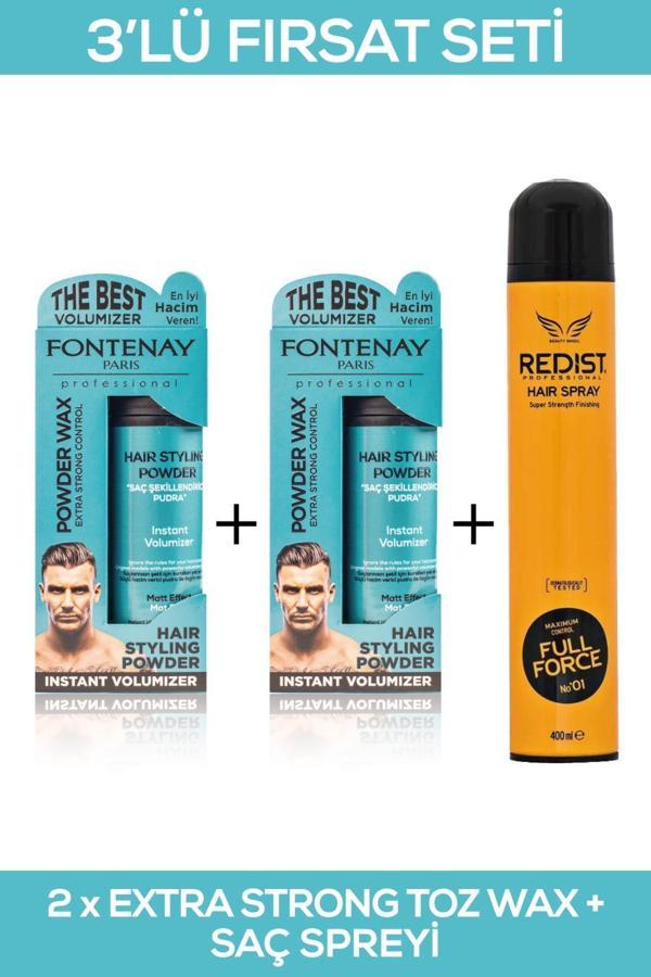 Fontenay Saç Şekillendirici Pudra Toz Wax Matt Effect Mavi 20gr X2 + 400ml Saç Spreyİ 3'Lü Set 2 - Image 1