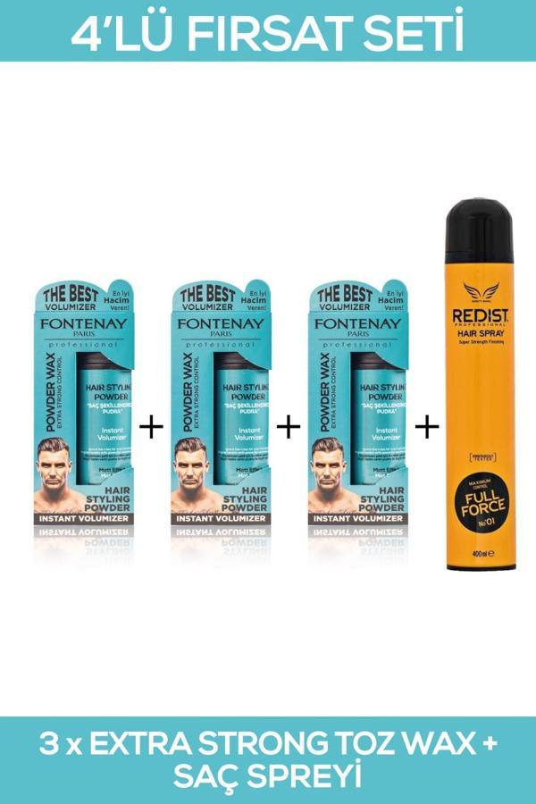 Fontenay Saç Şekillendirici Pudra Toz Wax Matt Effect Mavi 20gr X3 + 400ml Saç Sprey 4'Lü Set 2 - Image 1