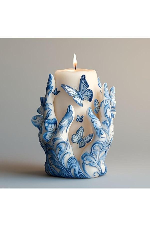 Yaratıcı Sanatlar Atölyesi Kelebekli Mum Tutan Zarif Eller Dekoratif Mum Kokulu Doğal Soya Mum - Image 1