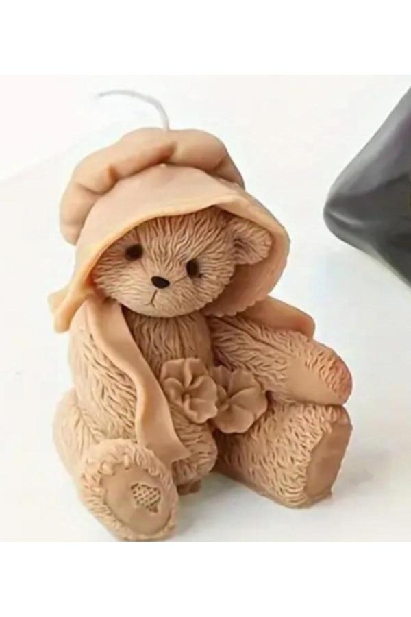 Yaratıcı Sanatlar Atölyesi 2'Li Ayrıntılı Yüz Hatlarına Sahip Sevimli Minimal Ayıcık Doğal Soya Mum - Image 1