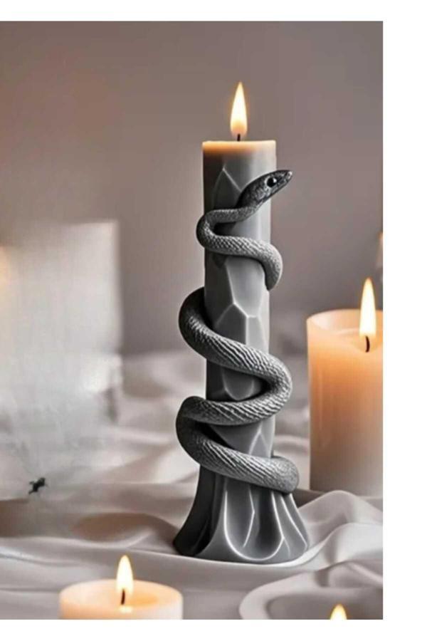 Yaratıcı Sanatlar Atölyesi Sıradışı Yılan Detaylara Sahip Varak Boyalı Doğal Soya Mum Dekoratif Yılan Mum - Image 1