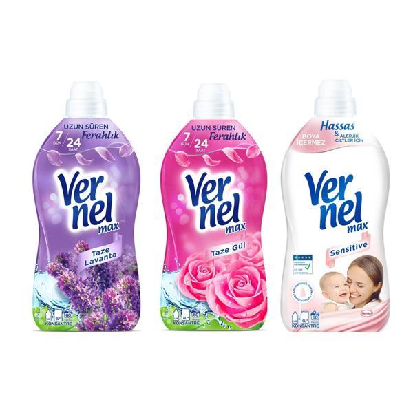 Vernel Max Kons.Çam.Yumuşatıcı 1440 ml Lavanta - Taze Gül ve Sensitive 3 lü - Image 1