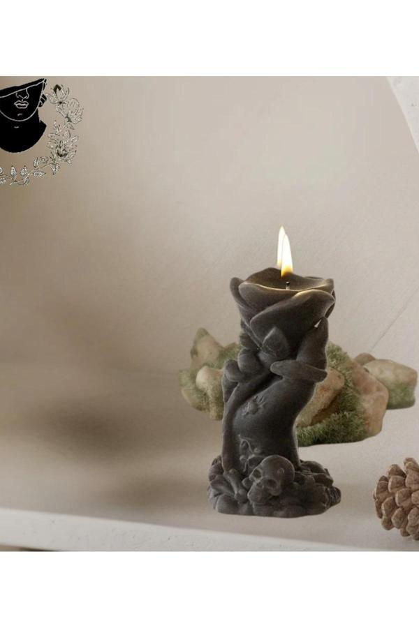 Yaratıcı Sanatlar Atölyesi Kurukafa Detaylarına Sahip Gül Tutan El Gotik Mum - Image 1