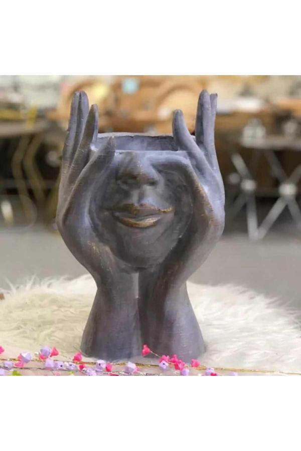 Yaratıcı Sanatlar Atölyesi Büyük Boy Yarım Yüz Uzun Parmaklı Dekoratif Vazo Saksı Bitki Dekor - Image 1