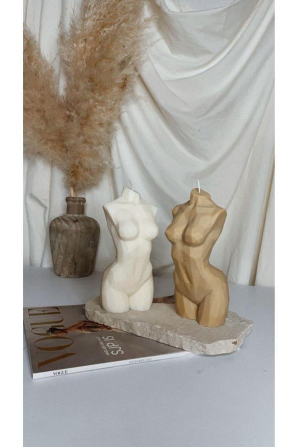 Yaratıcı Sanatlar Atölyesi Doğal Soya Geometrik Nü Kadın Heykel Mum - Image 1