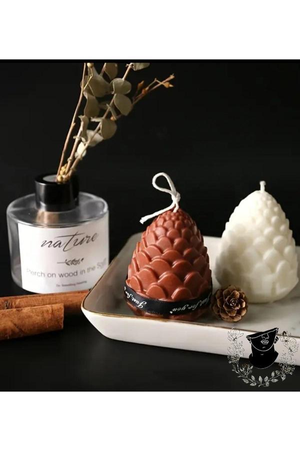 Yaratıcı Sanatlar Atölyesi 3'Lü Gerçekçi Ayrıntılara Sahip Kozalak Tasarımı Doğal Soya Mum - Image 1