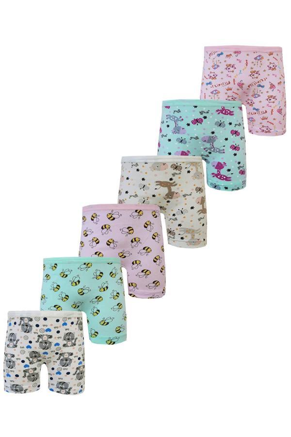 6lı Kız Çocuk Boxer Pamuklu Likralı Baskılı Renkli Boxer - Image 1