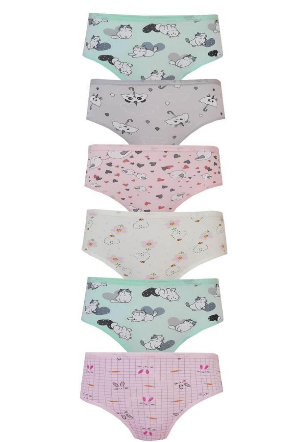 Kota 6lı Kız Çocuk Külot Renkli Desenli Empirme Slip İç Çamaşır - Image 1
