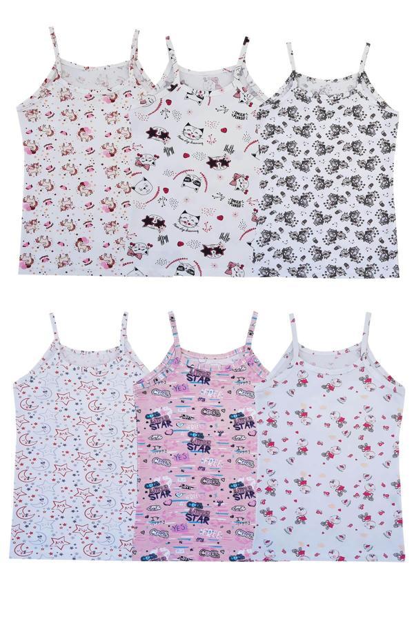 Tutku 6lı Kız Çocuk İp Askılı Atlet Empirme Pamuklu Renkli - Image 1