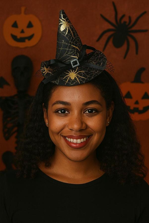 Cadı Şapkalı Halloween Parti Tacı Tüllü Sarı Altın Renk Cadılar Bayramı Aksesuarı - Image 1