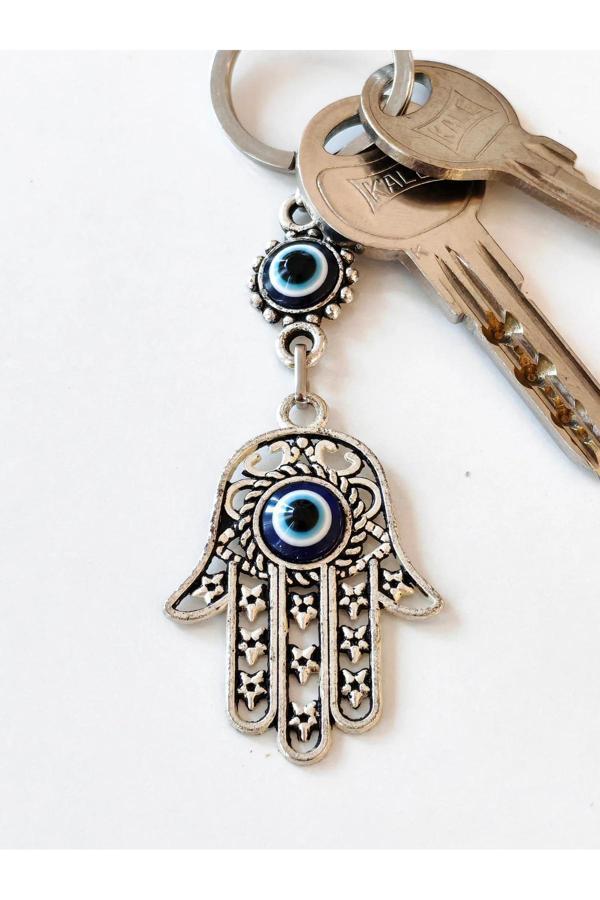 Mavi Göz boncuklu Fatımanın Eli Metal anahtarlık - Image 1