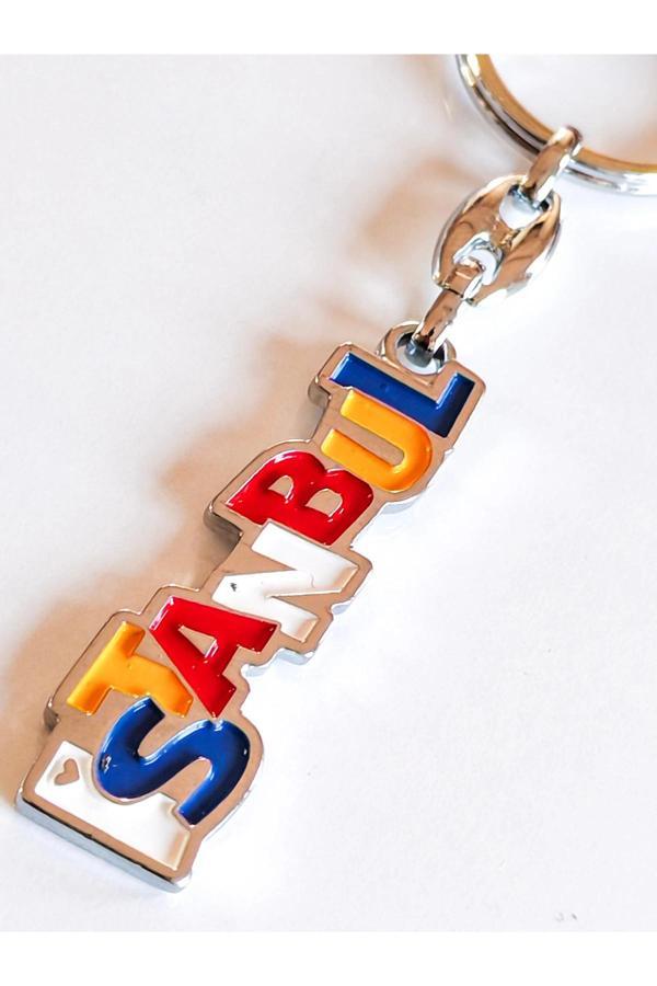 Metal Üzerine Renkli İstanbul Yazan Metal Anahtarlık - Image 1