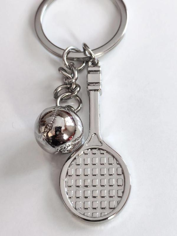 Gümüş Rengi Tenis Raketi ve Tenis Topu Şeklinde Metal Anahtarlık - Image 1