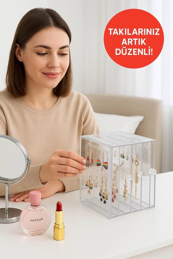 192 Bölmeli Şeffaf Akrilik Takı Düzenleyici Organizer – Küpe, Kolye ve Yüzük Saklama Kutusu - Image 1