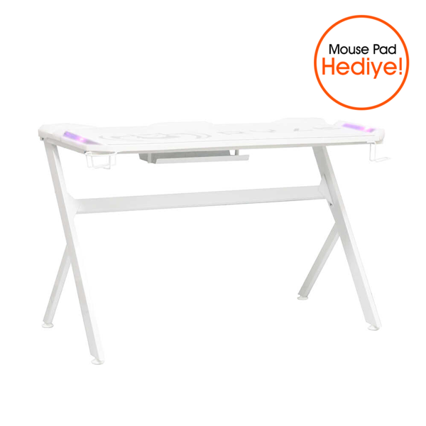 Ryze Extreme Karbon Fiber RGB Oyuncu Masası - Beyaz 120x60x76 cm - Image 1