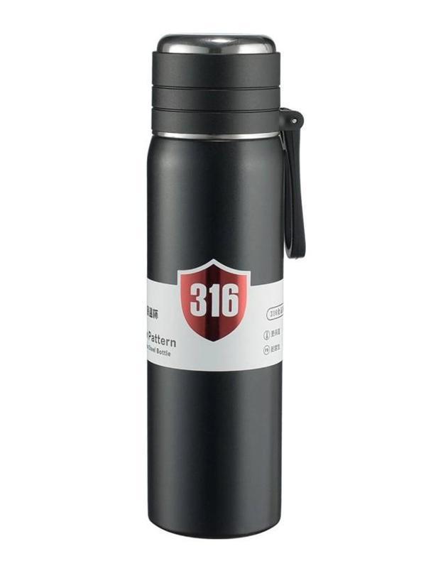 Paslanmaz Çelik Matara Termos Su Şişesi 500 ML Vakumlu Kapak - Siyah - Image 1