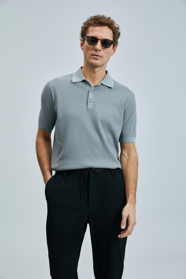 Lufian Modal Karışımlı Regular Fit Polo Yaka Kısa Kollu Triko Erkek Kazak 111090114 Nane Yeşil - Image 1