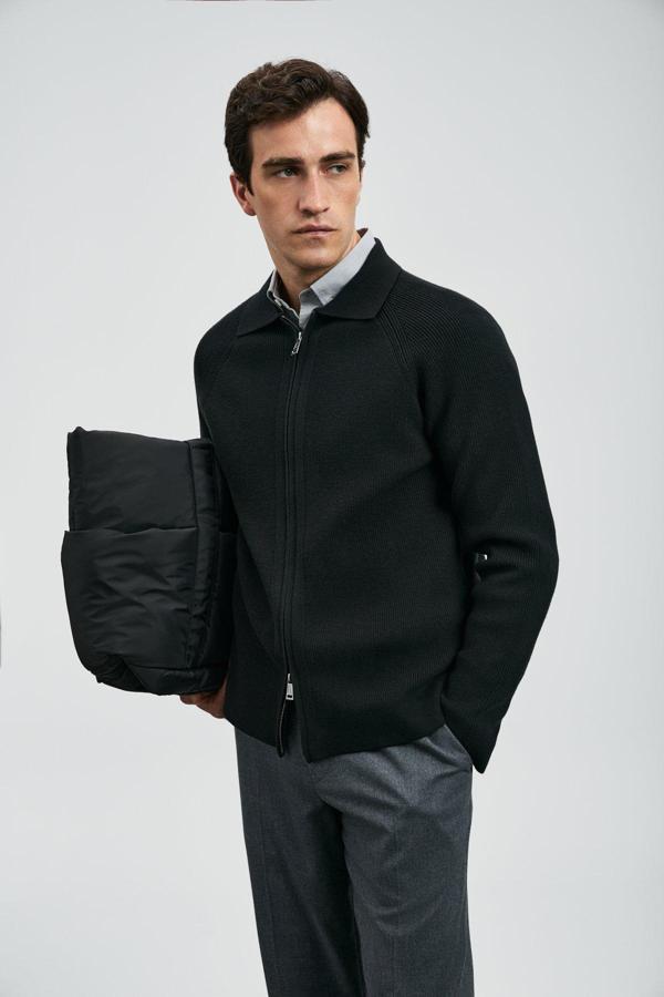 Lufian Pamuk Karışımlı Comfort Fit Çift Taraflı Fermuarlı Triko Erkek Hırka 112100075 SİYAH - Image 1