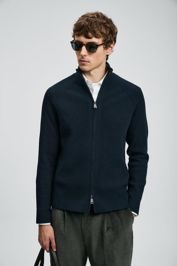 Lufian Pamuk Karışımlı Comfort Fit Çift Taraflı Fermuarlı Triko Erkek Hırka 112100075 LACİVERT - Image 1