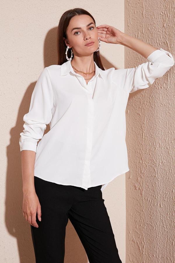 Lela Regular Fit Arkası Uzun Yazlık Bayan Gömlek 611BG9741 EKRU - Image 1