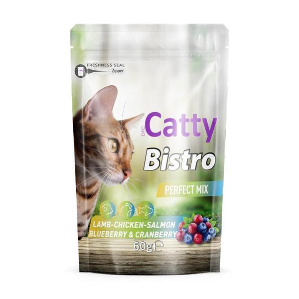 Catty Bistro Mükemmel Karışım Kuzu, Tavuk, Somon ,Y. Mersini, Kızılcıklı Kedi Ödül Maması 60 Gr - Image 1