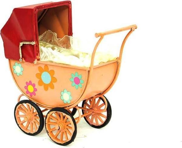 Dekoratif Metal Bebek Arabası Biblo Vintage Hediyelik - Image 1