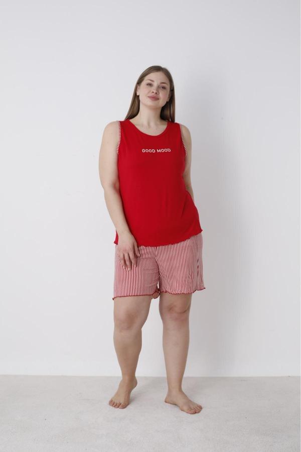 Kadın Kolsuz Şortlu Yazlık Pijama Takımı Büyük Beden & Battal - Image 1