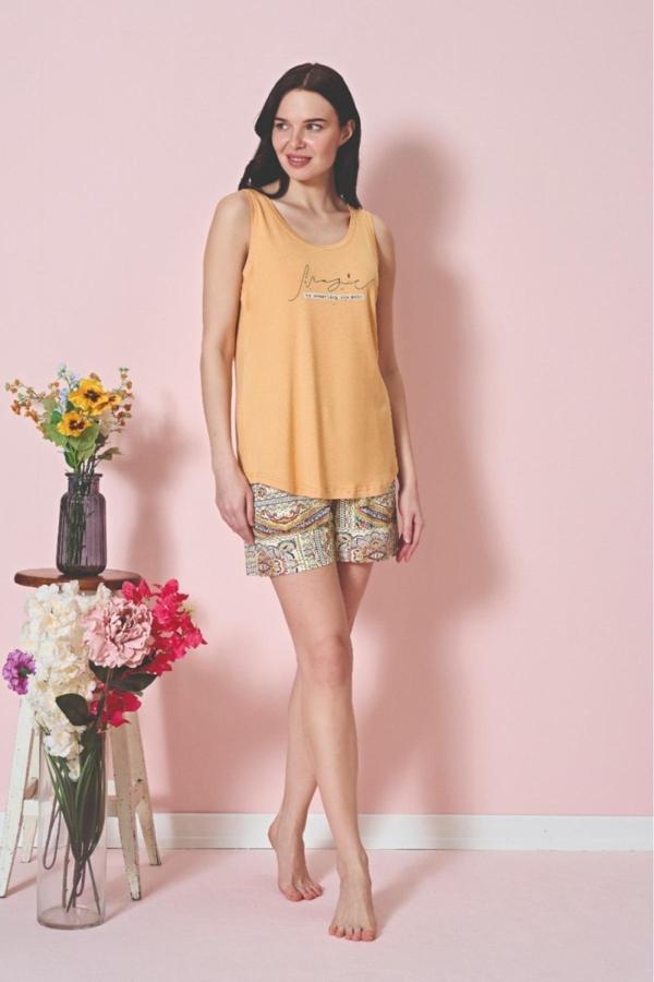 Kadın Şortlu Pijama Takımı Kolsuz & Sıfır Kol Pamuklu Penye - Image 1