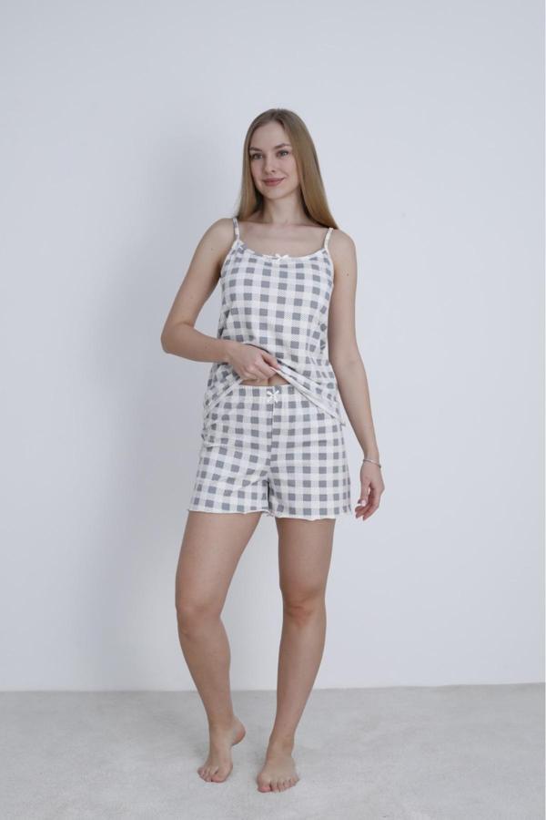 Kadın İp Askılı Şortlu Yazlık Pijama Takımı - Image 1