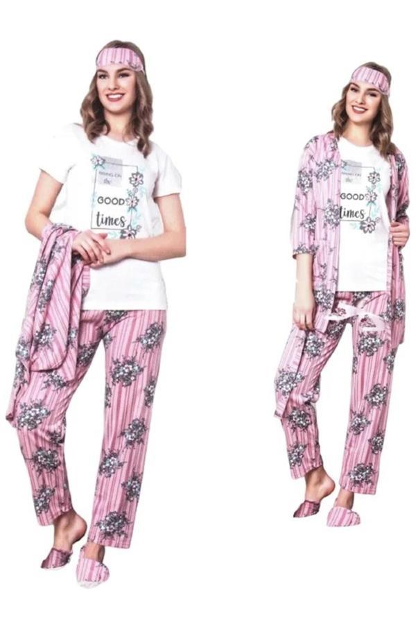 Kadın Sabahlıklı Pijama Takımı 5 li Set - Image 1